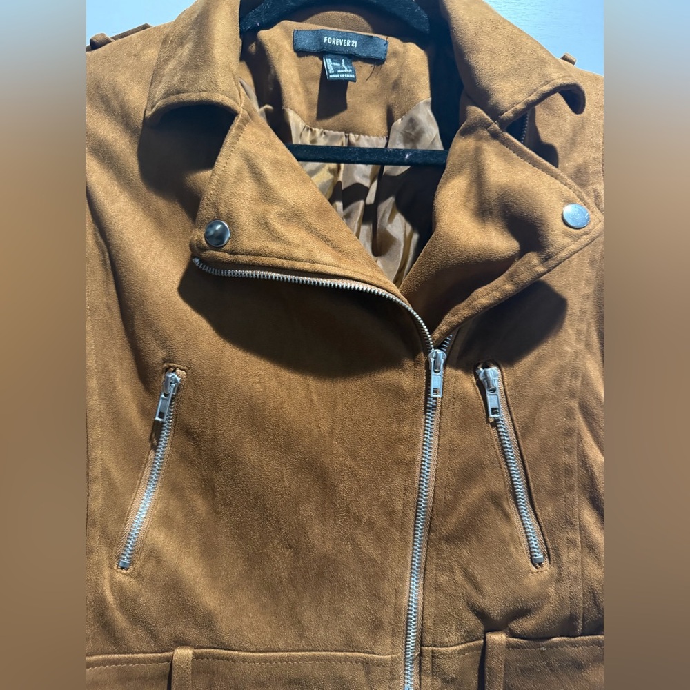 Forever 21 Tan Faux Suede Moto Jacket - Picture 2 of 4